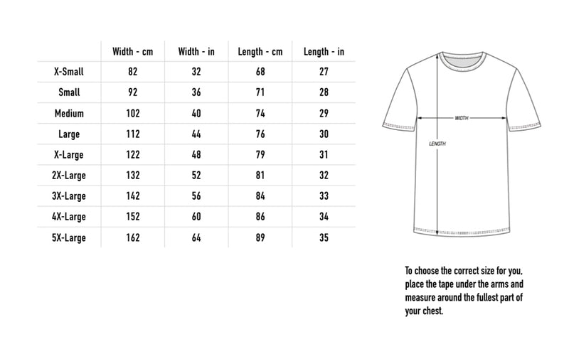 Size chart for Thorn Heart Tee - Black