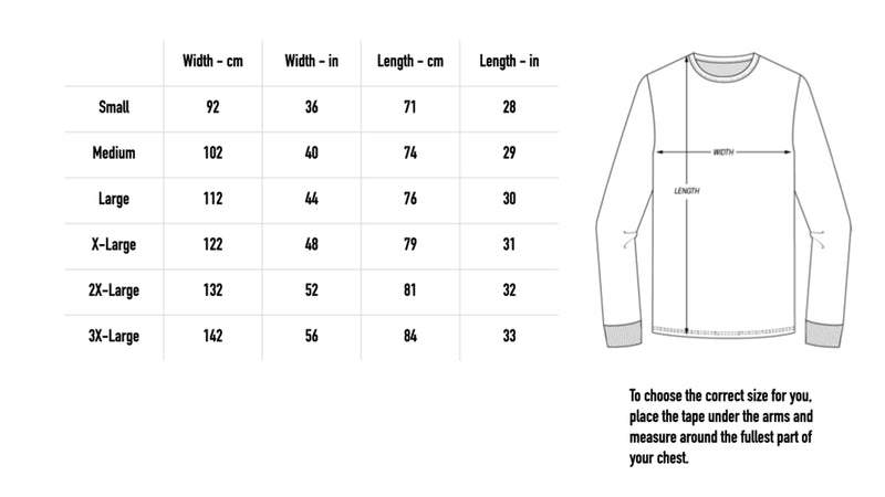 Size chart for Snake Longsleeve - Black